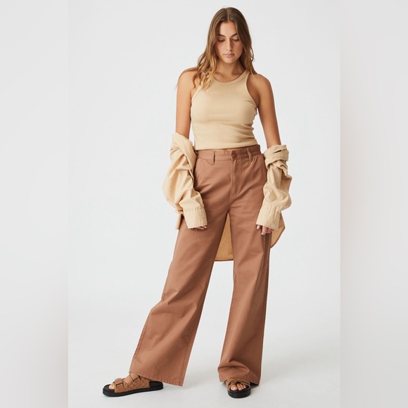 Cotton On Parker Long Straight Pant Cocoa Bean Brown Soft Slacks NWT - Picture 1 of 9